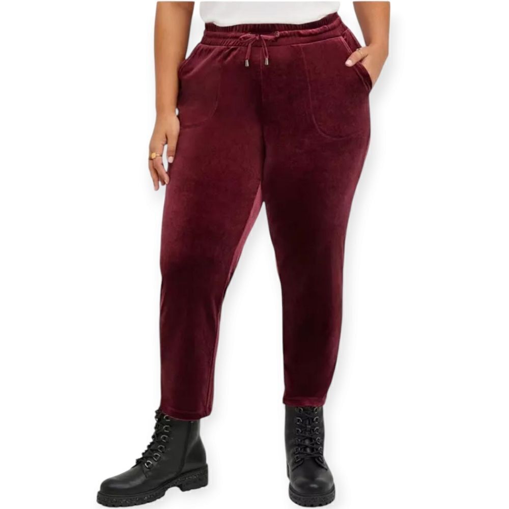 00X 10W Medium Red Pull On Relaxed Taper Velvet High Rise Pant Zinfandel NWOT